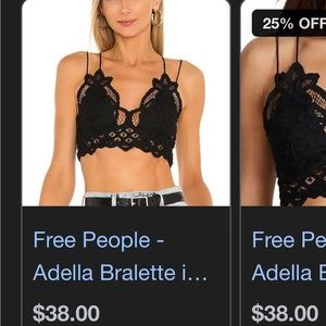 Free People Adella Bralette, size small black